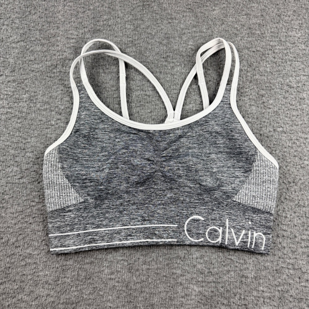 Calvin Klein Women's S‎ Small Gray Heather Seamless Sports Bra Strappy Racerback